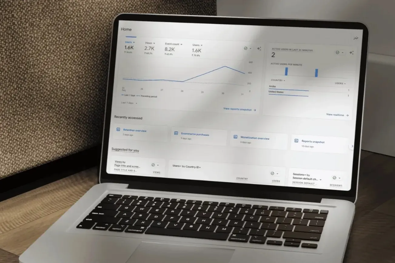 A website analytics dashboard open on a laptop